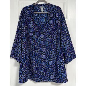 Catherines Women's  Geometric Print Button Down V-Cut Neck Top Size 5X-34/36W